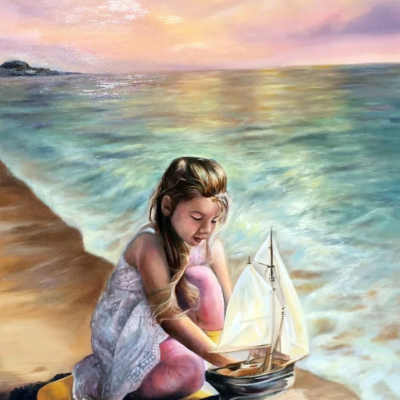 Oil painting of Child by the Sea by Loretta Thomason