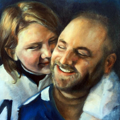 Traditional oil painting father daughter by Loretta Thomason