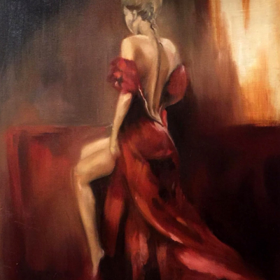Oil painting Lady In Red by Loretta Thomason