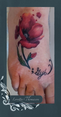 Loretta Thomason watercolour poppy tattoo