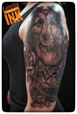 Pet Portrait tattoos by Loretta Thomason