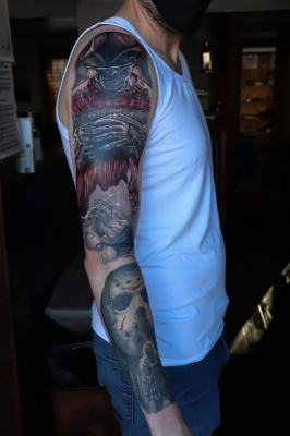 movie monster sleeve tattoo Tattoo by Loretta Thomason